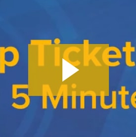 Yellow text on a blue background reads, "Top Ticket 5 Minutes." A play button icon is centered, partially obscuring the text.