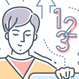 Illustration of a person holding a tablet, surrounded by abstract lines and the numbers "1, 2, 3" in a playful, minimalist style.
