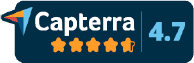 A dark blue Capterra badge displays five yellow stars and a rating of 4.7.