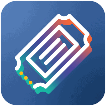 Blue background with colorful icon of a ticket