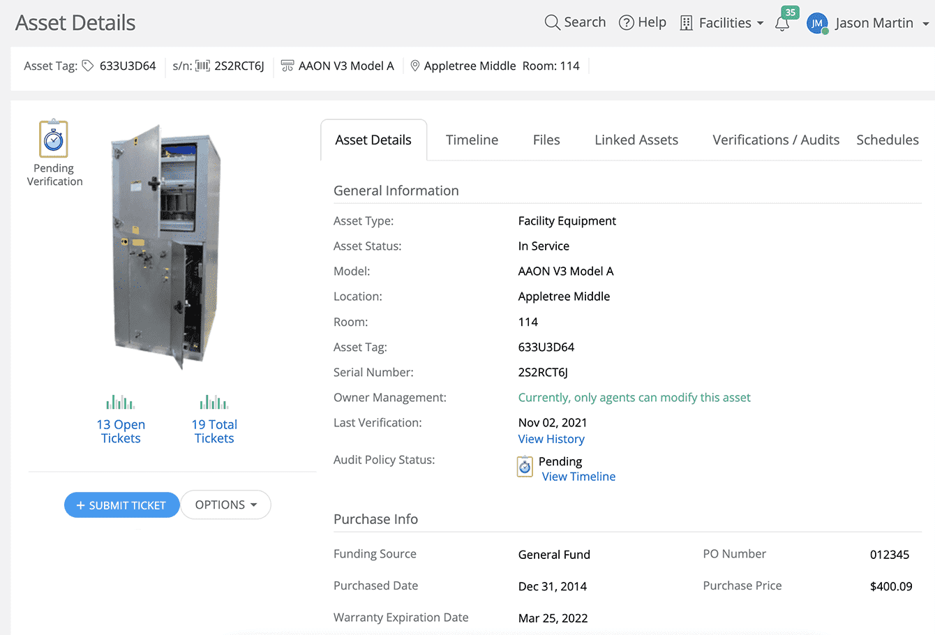 Screenshot of Incident IQ's Asset Details screen