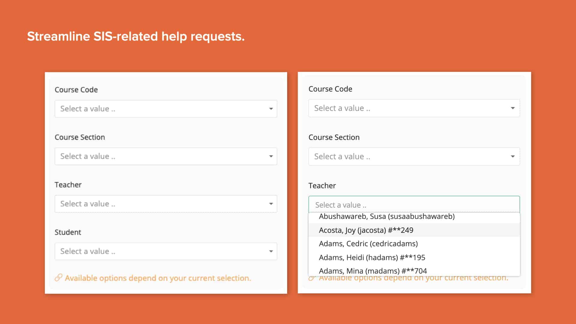 Red background with screenshot of Incident IQ’s course code and student selectors