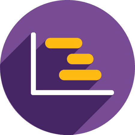 Circular purple background with horizontal bar graph icon