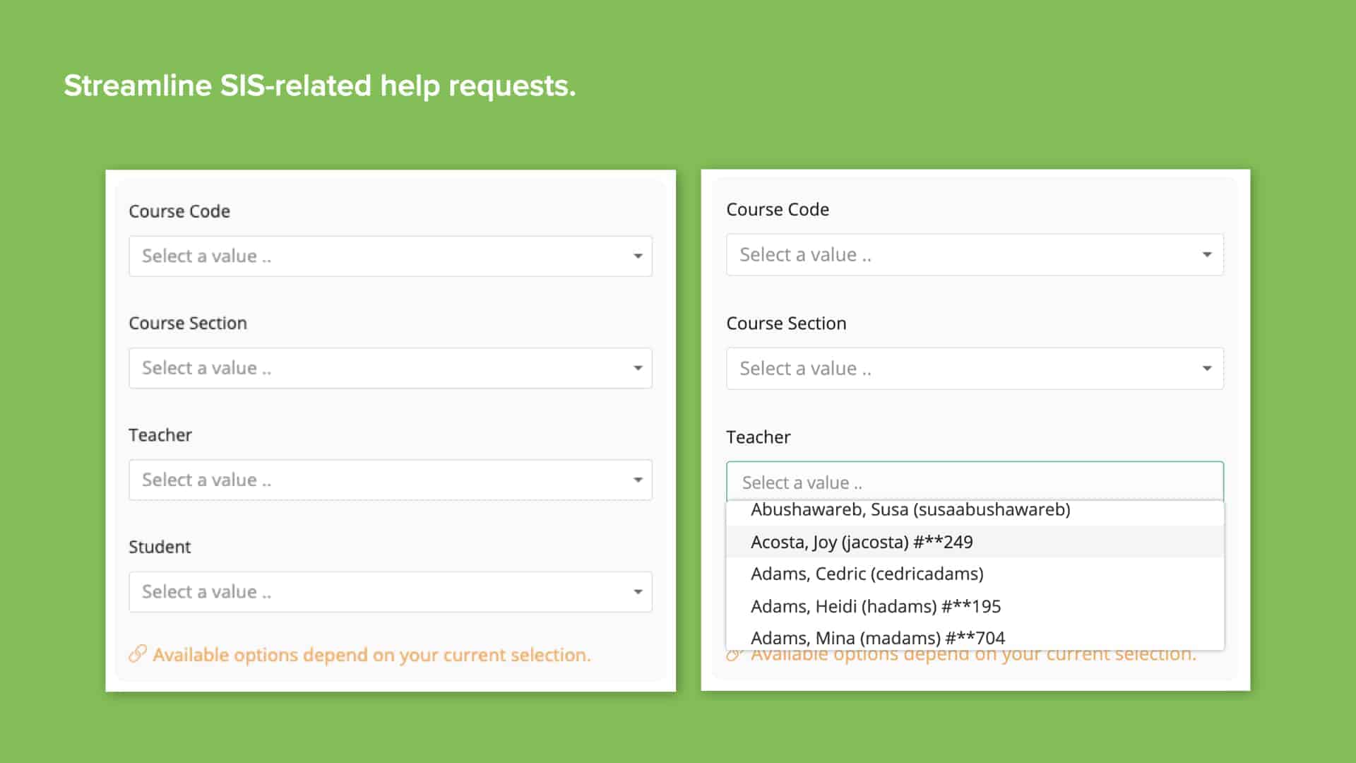 Green background with screenshot of Incident IQ’s course code and student selectors
