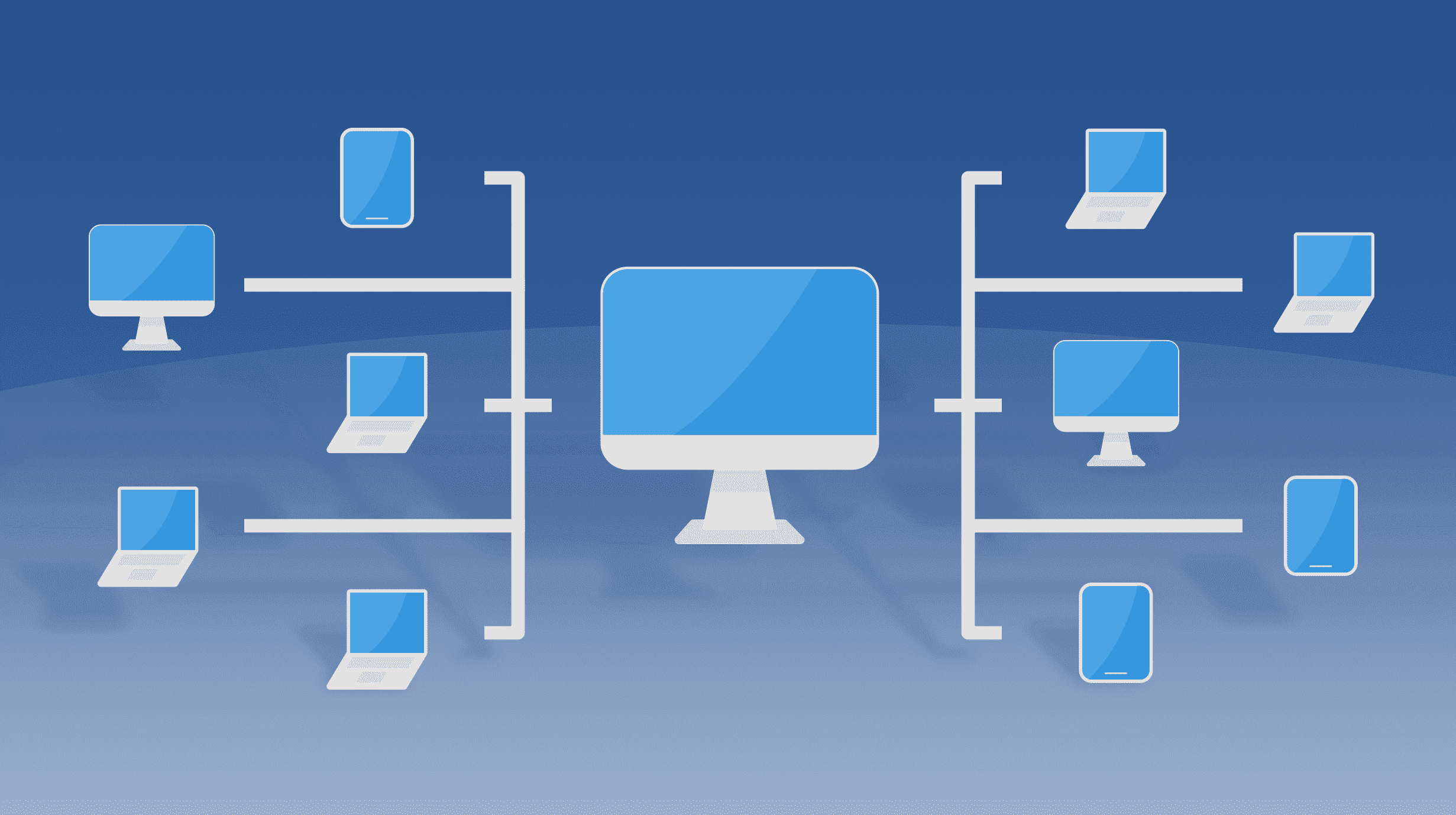 Lines extend from a central computer to various devices