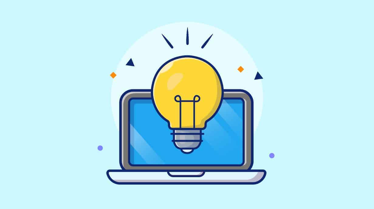 Cartoon image of laptop with lightbulb popping out from screen