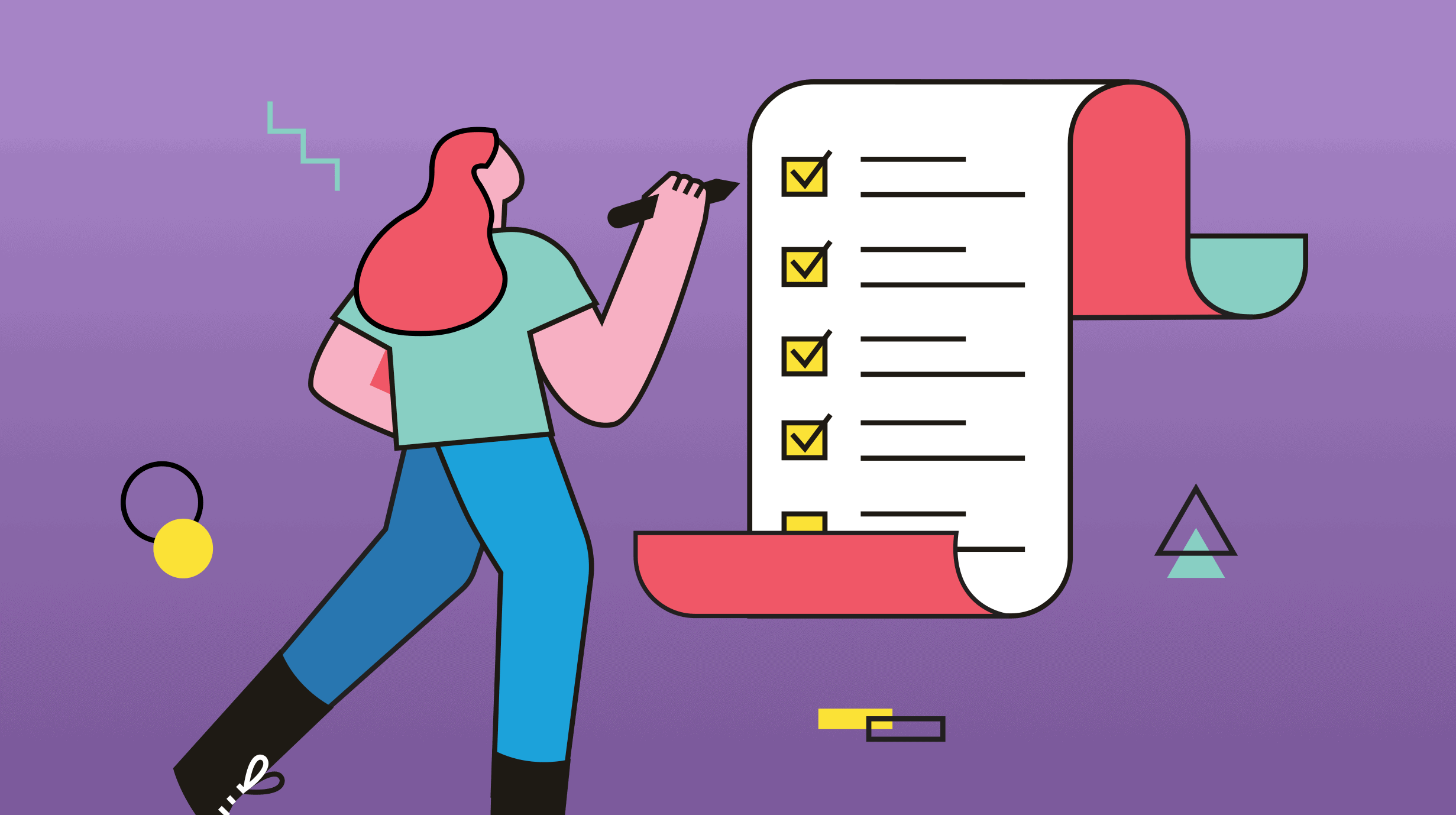 Cartoon image of person checking off a giant to do list