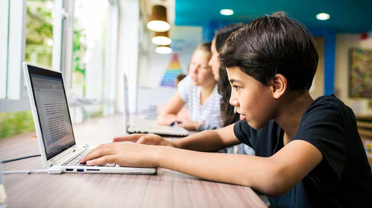 Image of student engaged in school work on laptop