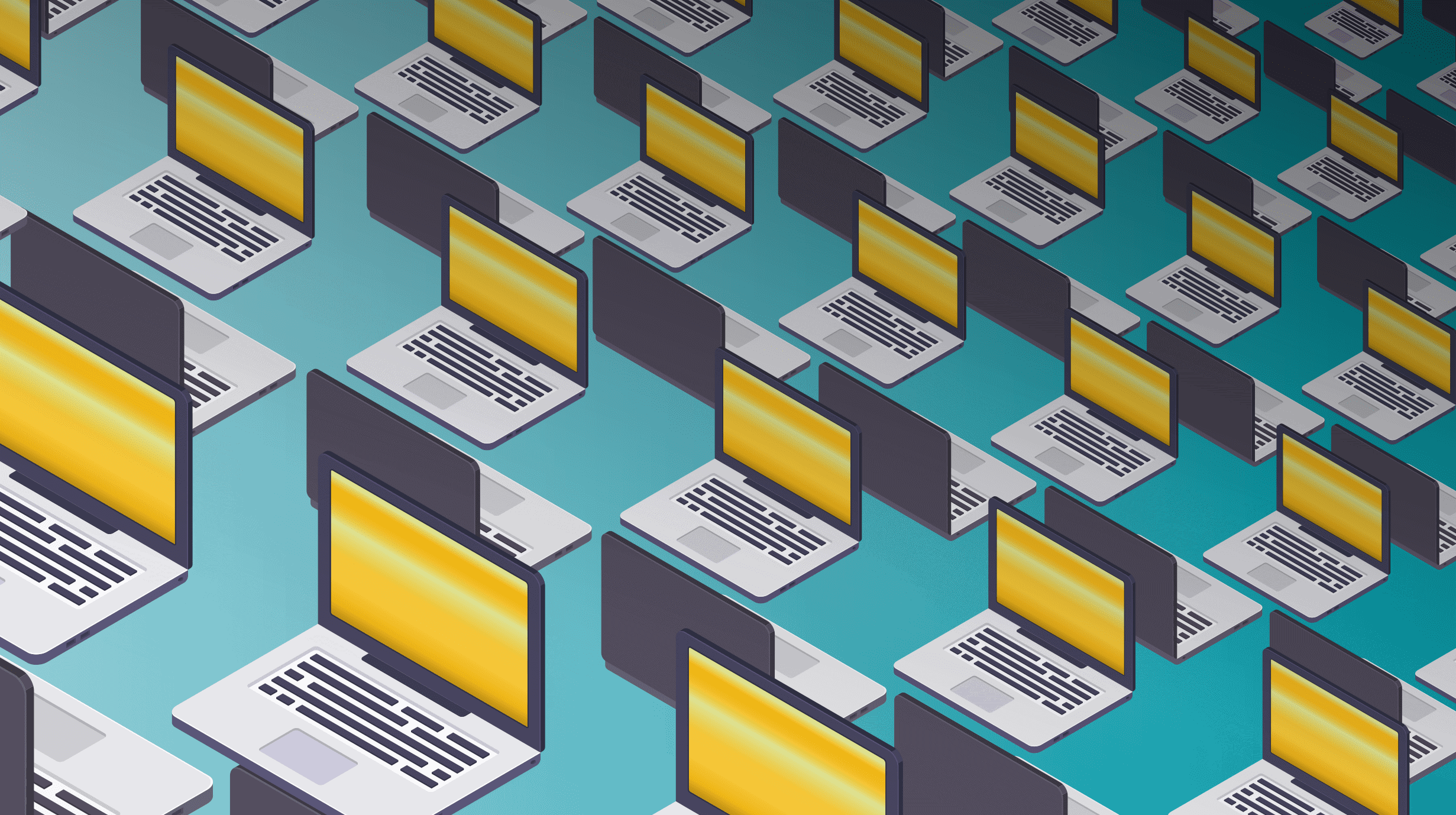 Illustrated image of lines and lines of laptops