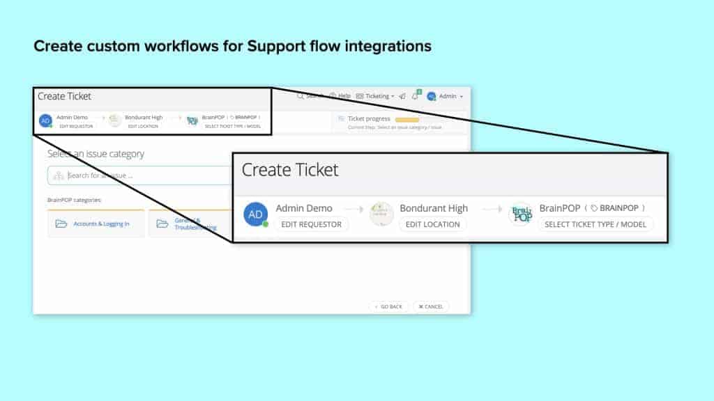 Screenshot of Incident IQ custom workflow creation for support flow integrations