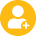 A yellow circular icon features a white silhouette of a person with a plus sign on the bottom right. The context is a simple digital design, possibly indicating a user addition feature.