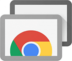 Two overlapping rectangles display the Chrome browser logo—red, yellow, green, and blue circular design—indicating a screen-sharing or remote desktop application. The context suggests a digital interface.