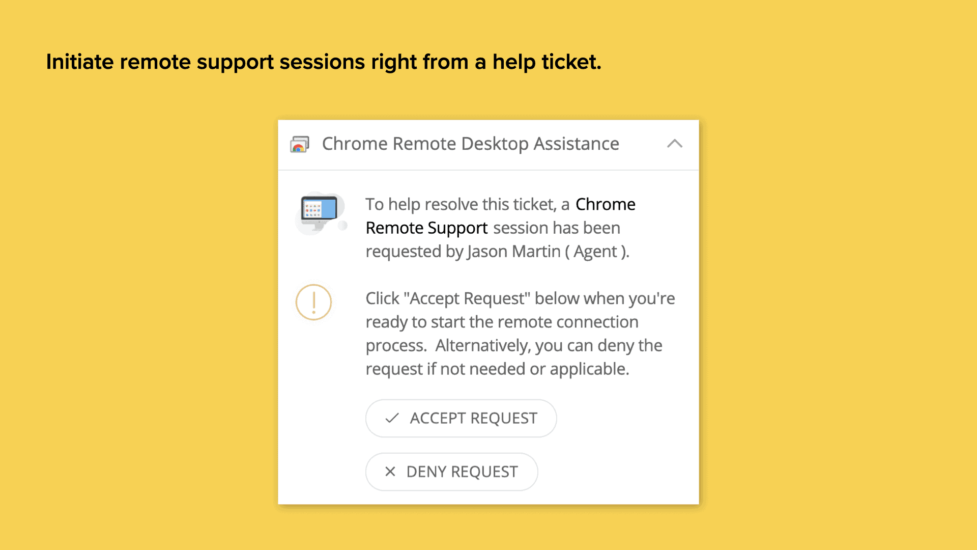 Screenshot of confirmation for remote support session request on Incident IQ's help ticketing platform