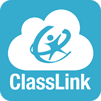 A logo features a stylized figure in motion inside a cloud shape, set against a blue background. Text below reads "ClassLink."