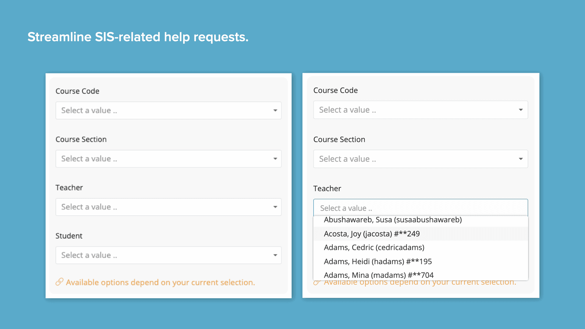 Blue background with screenshot of Incident IQ’s course code and student selectors