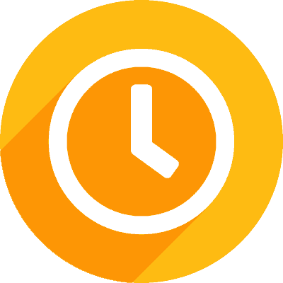 Circular yellow background with clock icon