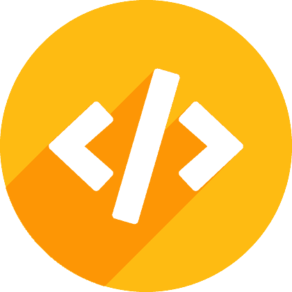 Circular yellow background with code icon