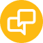 A yellow square icon features two overlapping white speech bubbles, with one pointing right and the other left, set against a plain background, representing communication or messaging.