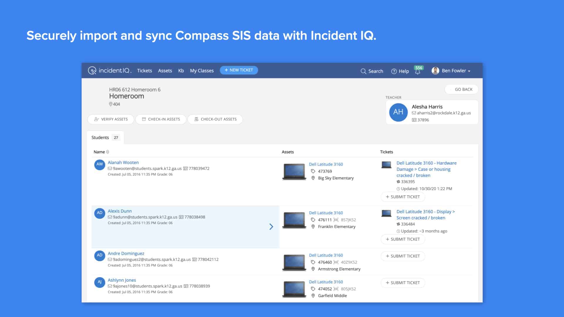 Blue background with Incident IQ's SIS data import and sync screen