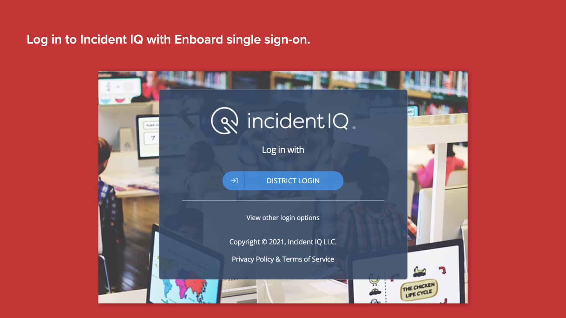 Incident IQ's SSO login screen on red background