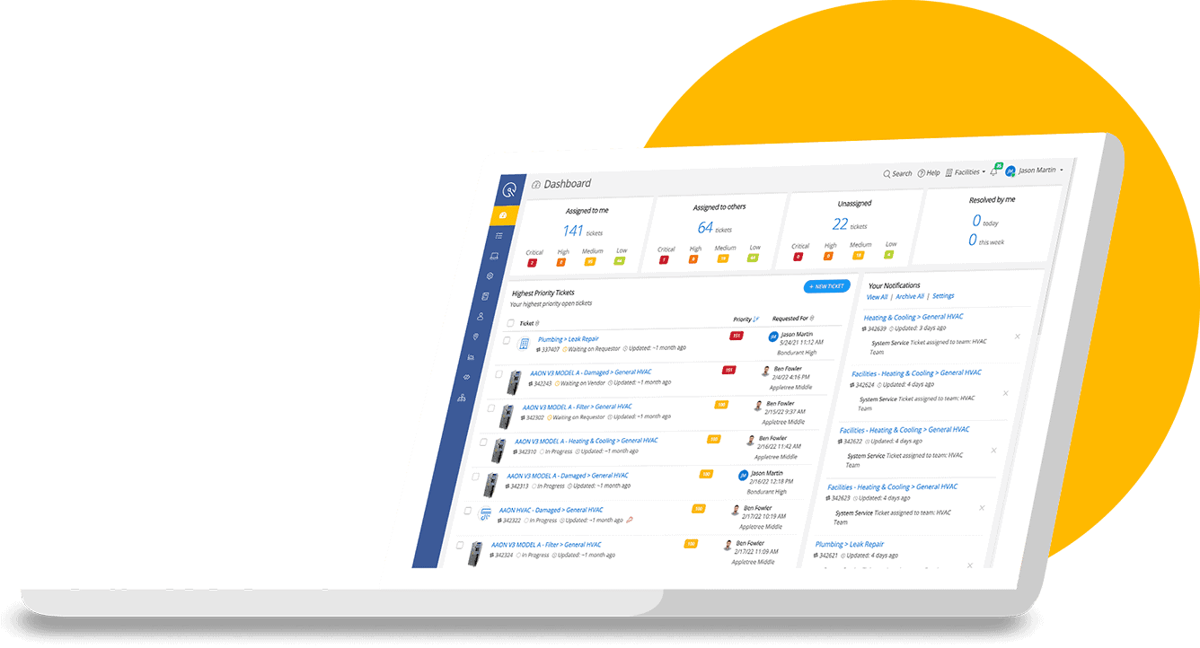 Laptop with dashboard screen image in front of yellow circle