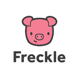 A cartoon pig's face smiles above the text "Freckle" on a white background, conveying a friendly and approachable brand identity.