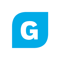 A white letter "G" is centered within a solid blue, rounded square shape on a white background.