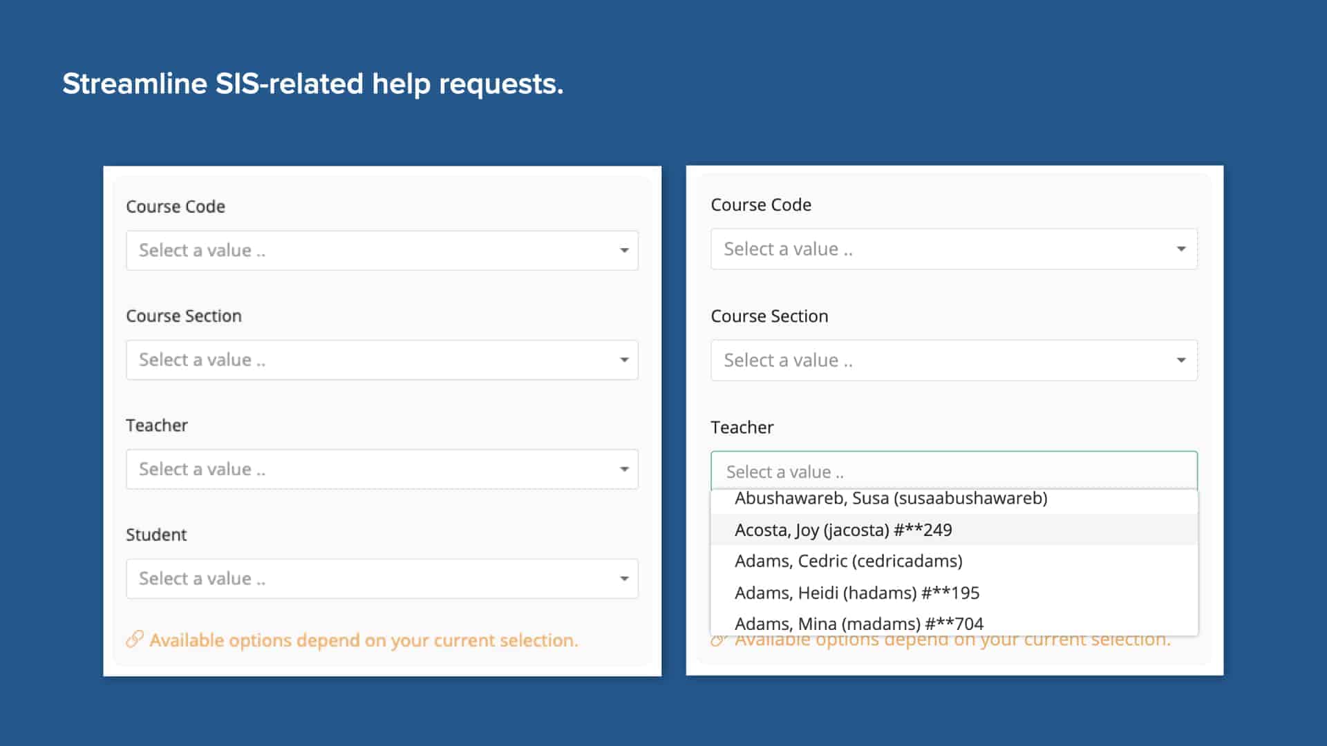 Blue background with screenshot of Incident IQ’s course code and student selectors