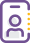 A stylized outline of a person is centered inside a purple rectangular badge with rounded corners, accented by three vertical yellow dots on the right side.