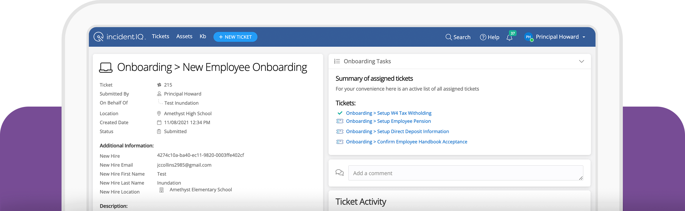 Laptop with screenshot of Incident IQ's HRSD Help Desk