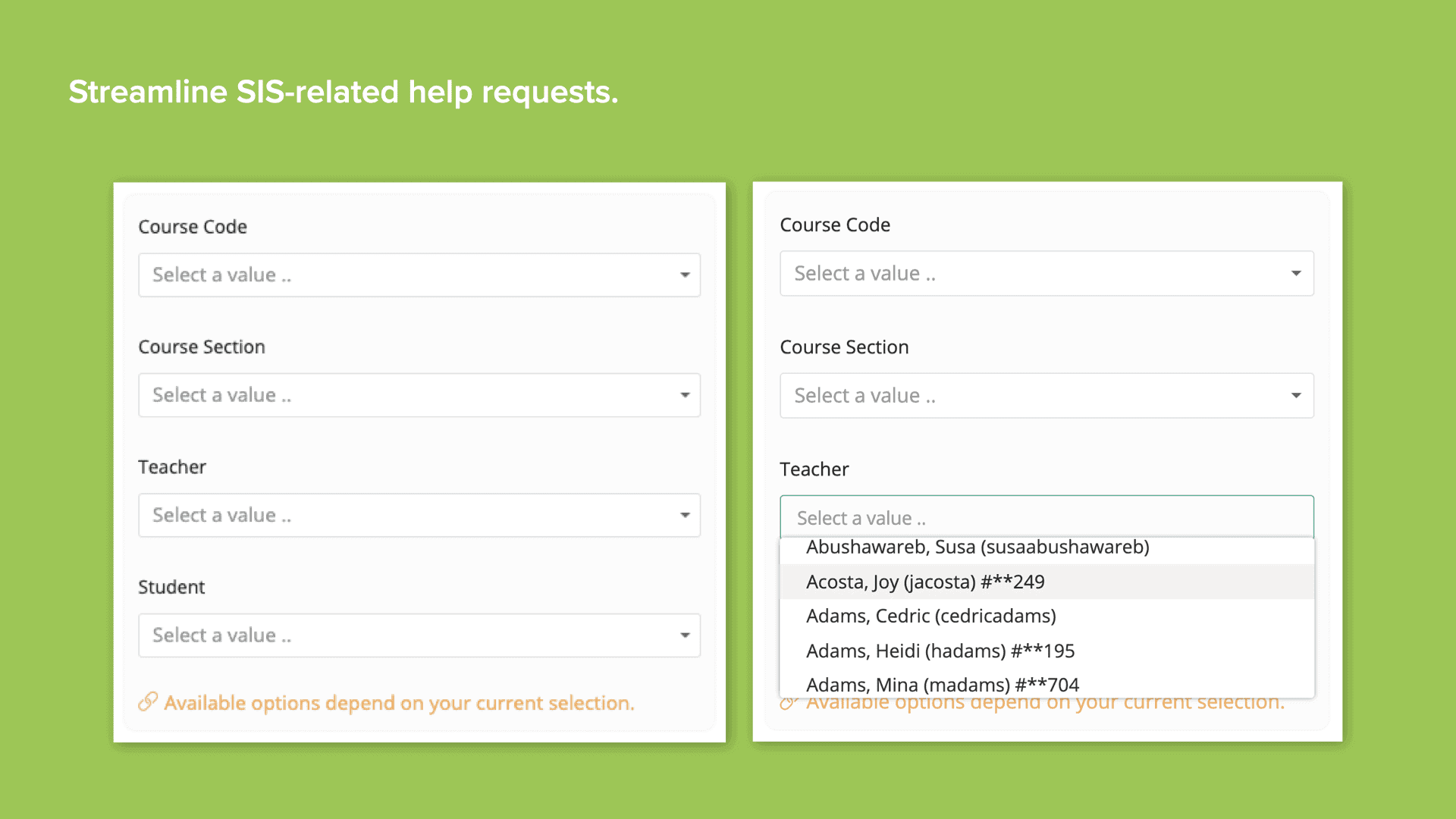Green background with screenshot of Incident IQ’s course code and student selectors