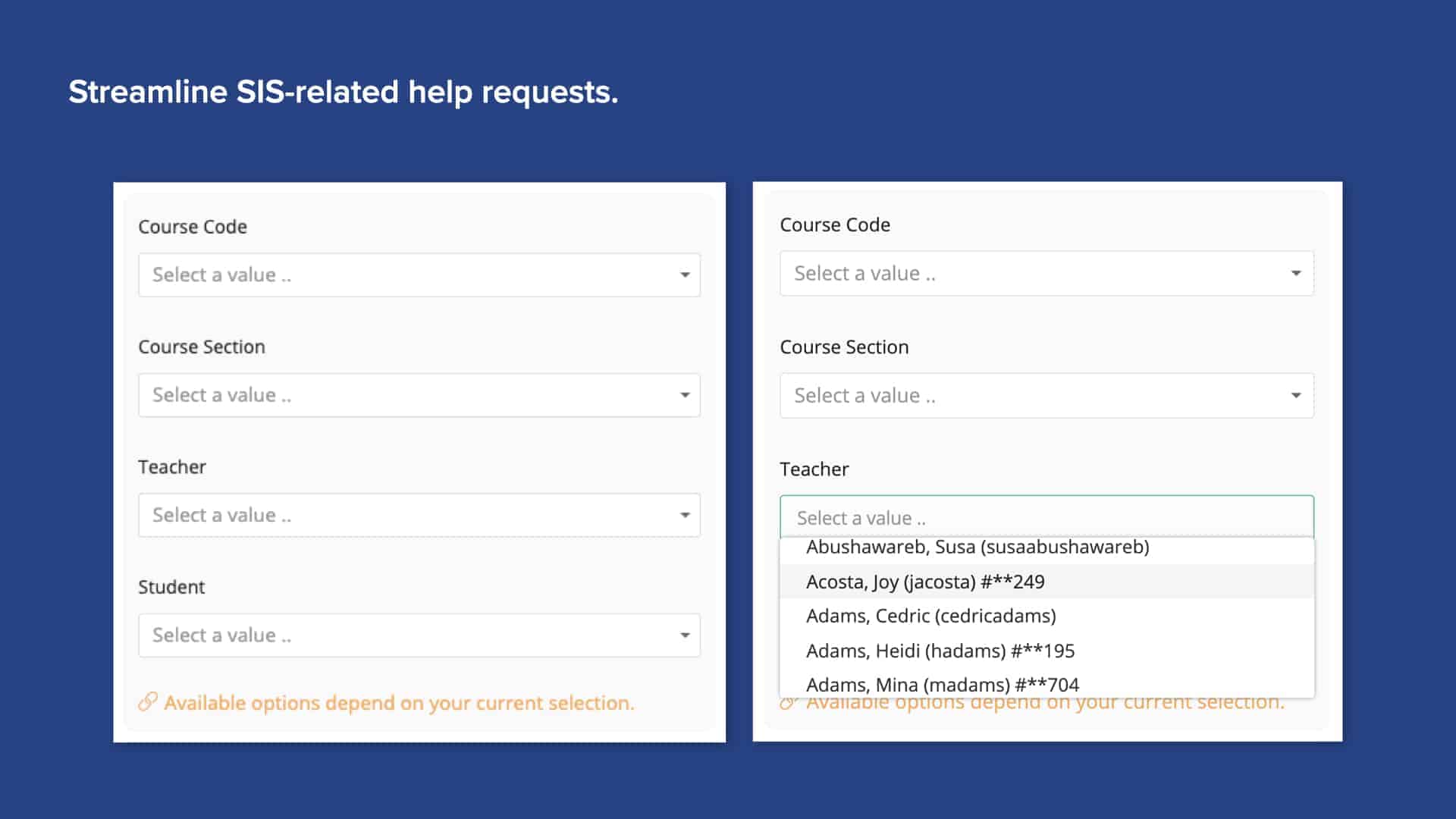 Blue background with screenshot of Incident IQ’s course code and student selectors