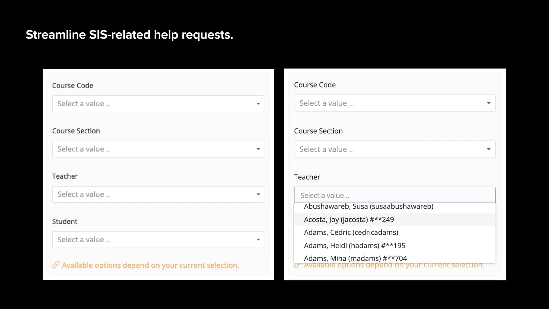 Black background with screenshot of Incident IQ’s course code and student selectors