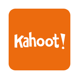 The word "Kahoot!" in bold white text features an exclamation mark, centered on an orange square background.