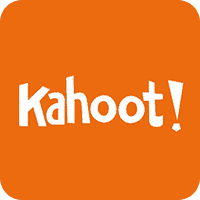 The word "Kahoot!" is displayed in bold white letters with an exclamation mark, centered on an orange rectangular background with rounded corners.