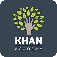 A stylized tree logo with a human hand as the trunk, surrounded by green leaves. Below, the text reads "KHAN ACADEMY" in bold white letters on a dark background.