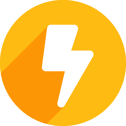 Circular yellow background with lightning bolt icon