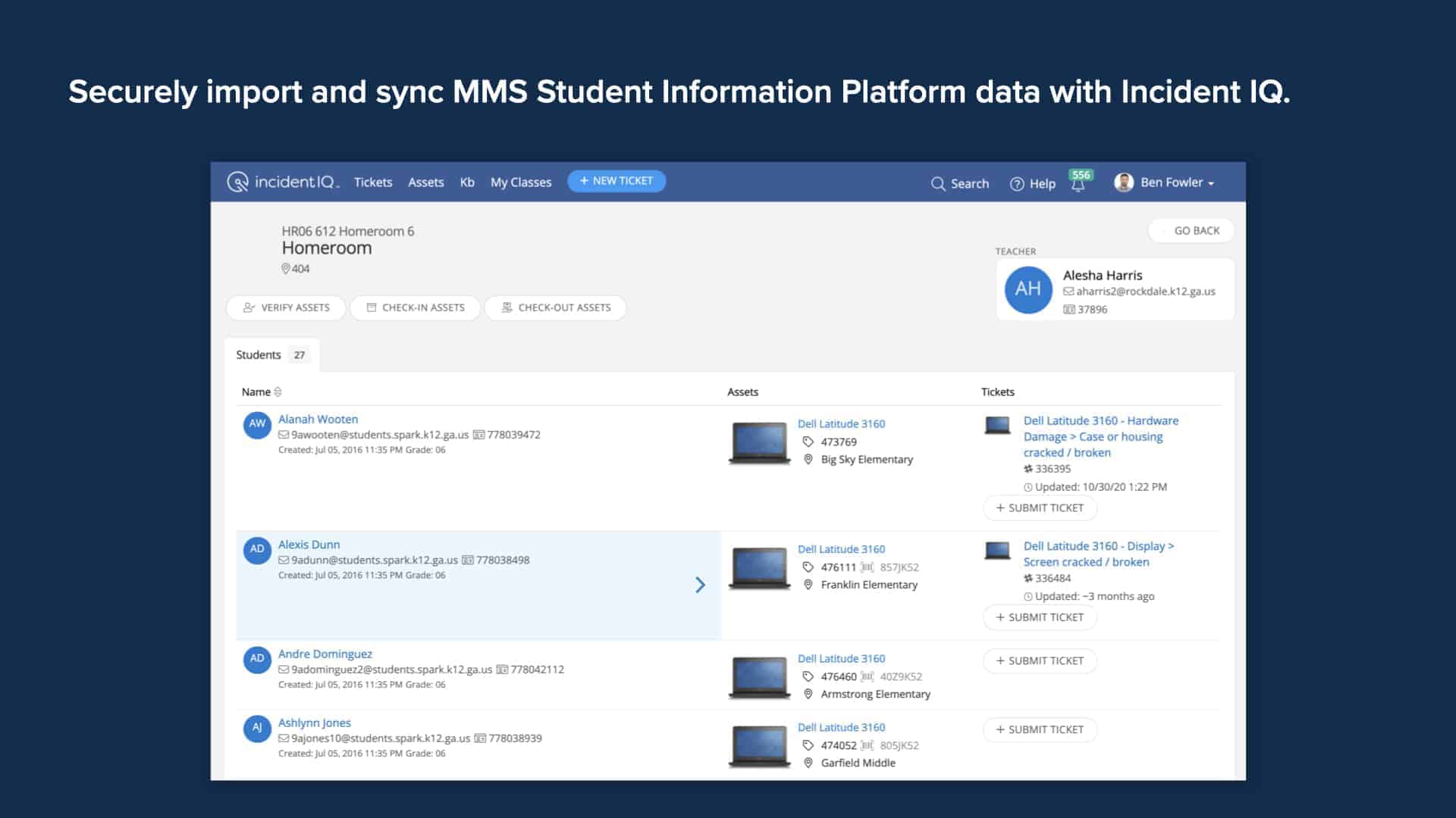 Blue background with Incident IQ's SIS data import and sync screen