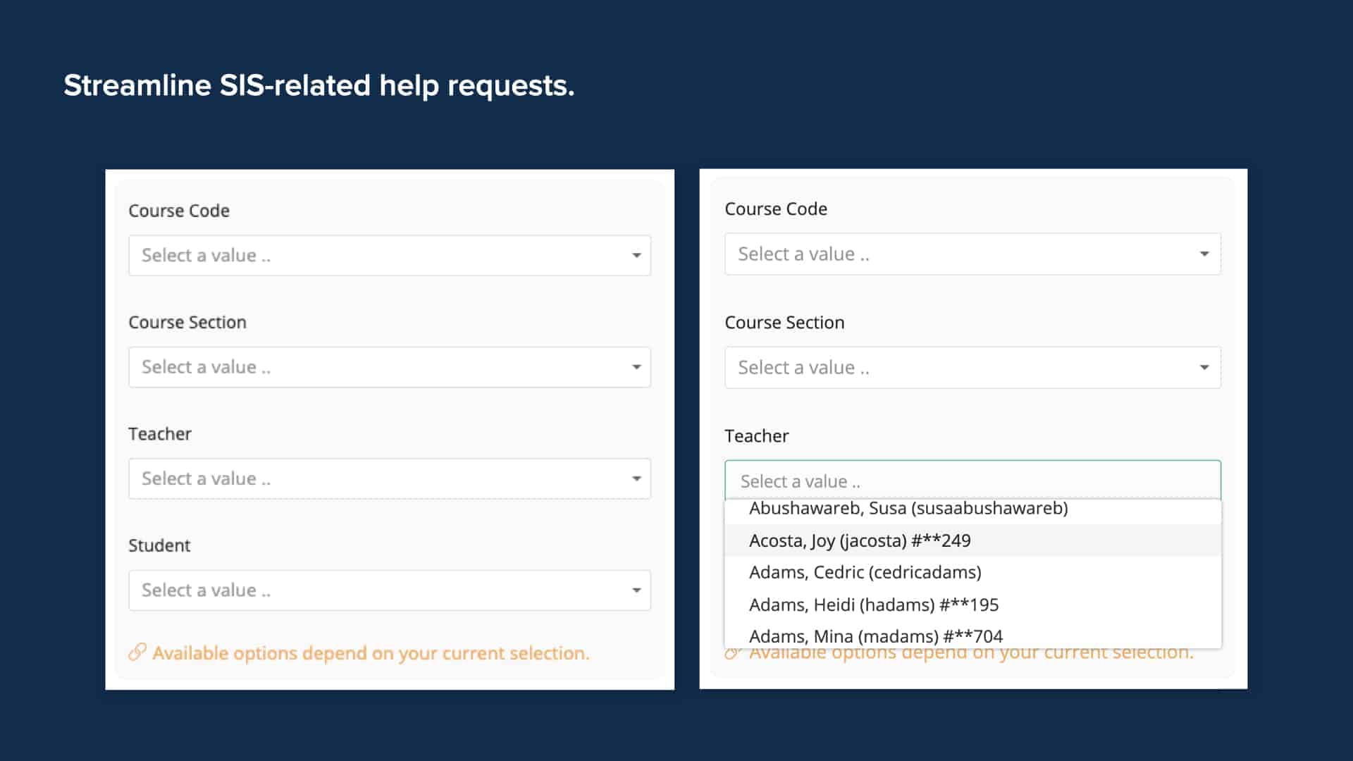 Blue background with screenshot of Incident IQ’s course code and student selectors