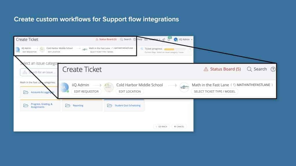 Screenshot of Incident IQ custom workflow creation for support flow integrations
