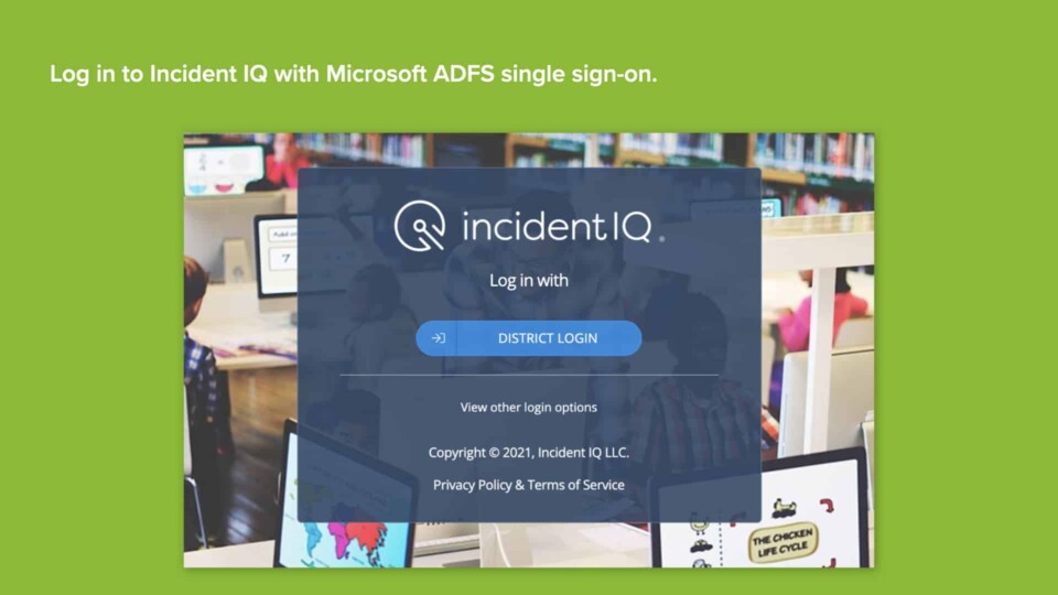 Screenshot of Incident IQ's Microsoft ADFS SSO page