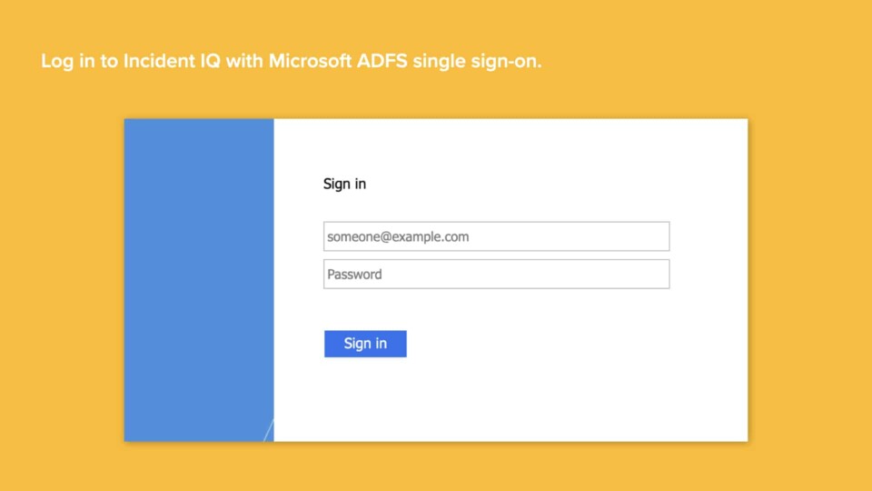 Screenshot of Incident IQ's Microsoft ADFS SSO login page