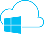 A blue Windows logo appears inside the outline of a cloud, symbolizing cloud computing or storage, set against a plain white background.