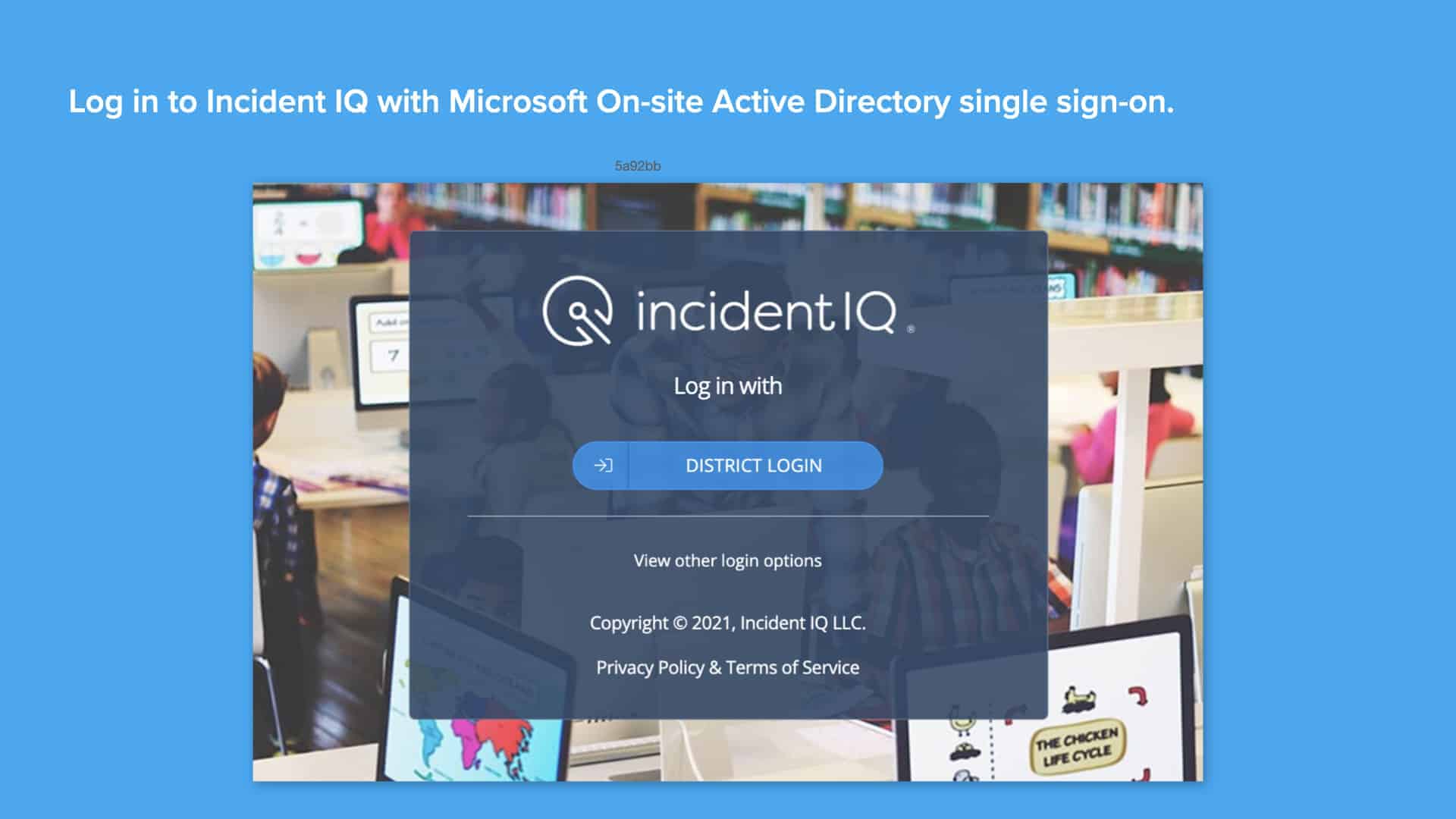 Incident IQ's SSO login screen on blue background
