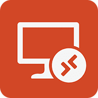 A stylized white computer monitor icon displays with a circular arrow symbol, set against a solid orange background, suggesting connectivity or technology themes.