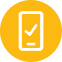 A smartphone icon displays a large checkmark on its screen against a yellow background, indicating confirmation or approval. The setting is minimalistic and digital.