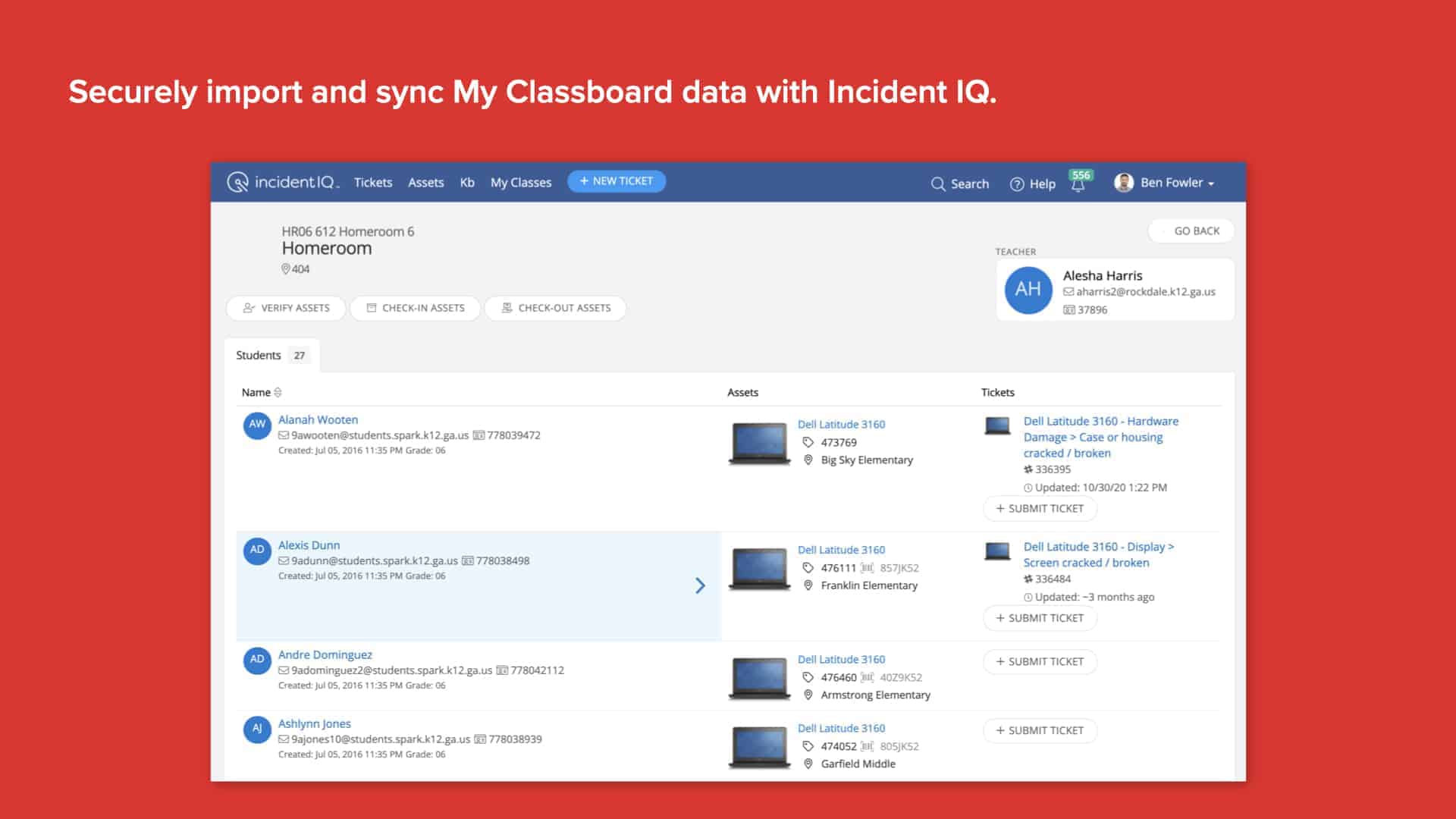 Red background with Incident IQ's SIS data import and sync screen
