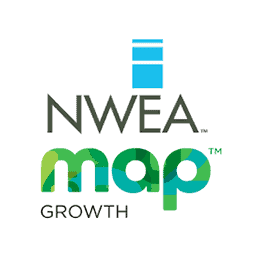 Logo displaying "NWEA MAP Growth" below a blue rectangular icon with two lines, set against a plain background. The text is in distinct fonts, emphasizing educational assessment.