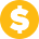 A gold circle displays a dollar sign in the center. The symbol is bold and stylized, set against a plain white background, suggesting currency or financial themes.