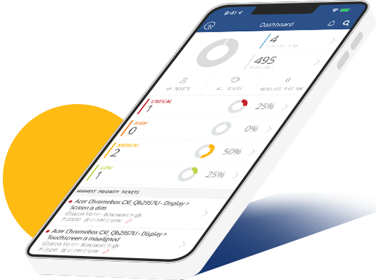 Mobile phone with Screenshot of Incident IQ's Analytics Explorer Dashboard